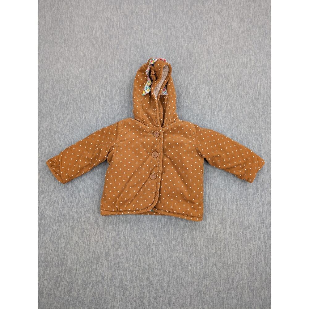 Baby Boden Brown Polka Dot Hooded Jacket 9-12M Ears Fleece Lined Cozy Coat